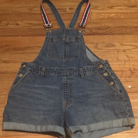 blue overall shorts